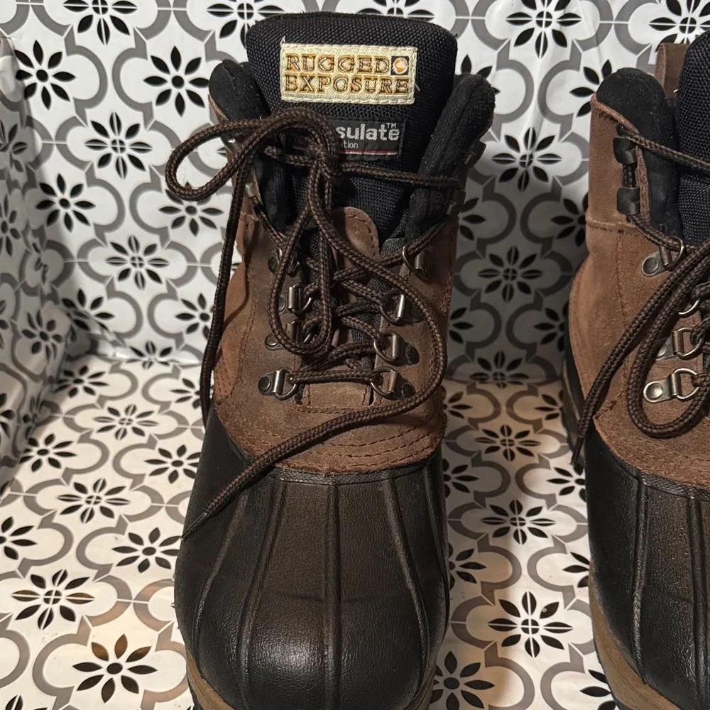 Rugged Exposure men’s Brown suede Black rubber bottom snow work Boots sz 11